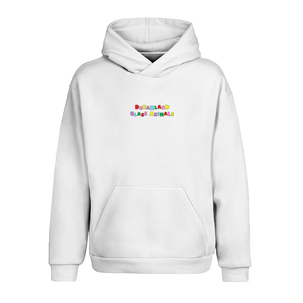 DREAMLAND EMBROIDERED TEXT PULLOVER HOODIE (WHITE)