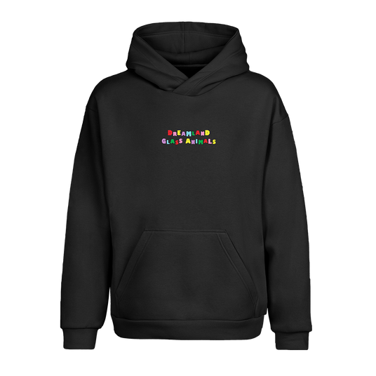 DREAMLAND EMBROIDERED TEXT PULLOVER HOODIE (BLACK)